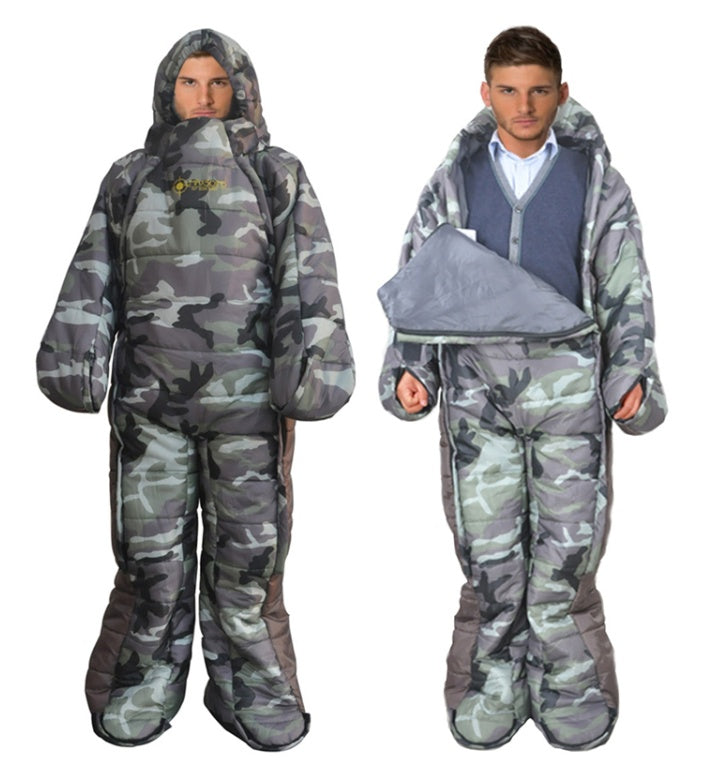 Human sleeping humanoid sleeping bag