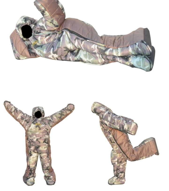 Human sleeping humanoid sleeping bag